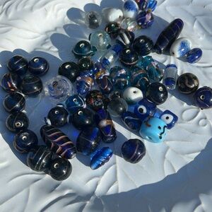 Mixed Glass Bead Lot - Blue Assortment Lamp Work Art Glass